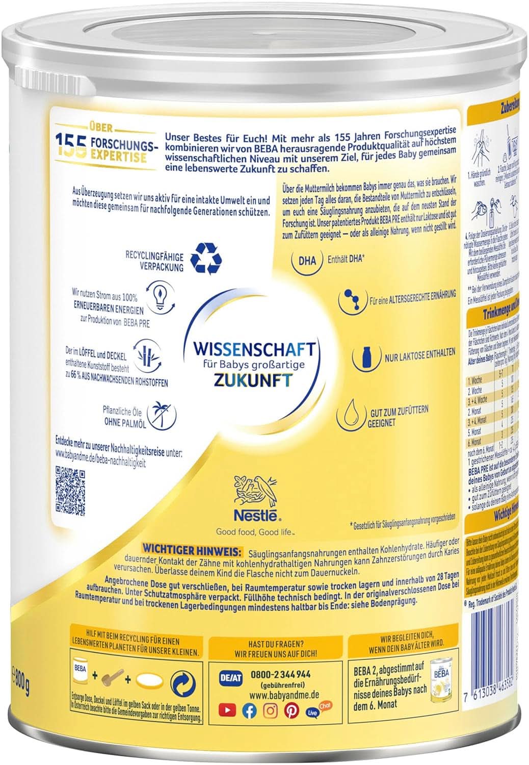 BEBA PRE Lapte inițial de la naștere, hrană pentru copii cu DHA, doar lactoză, fără ulei de palmier, pachet 3 (3 x 800 g) Naty Shop