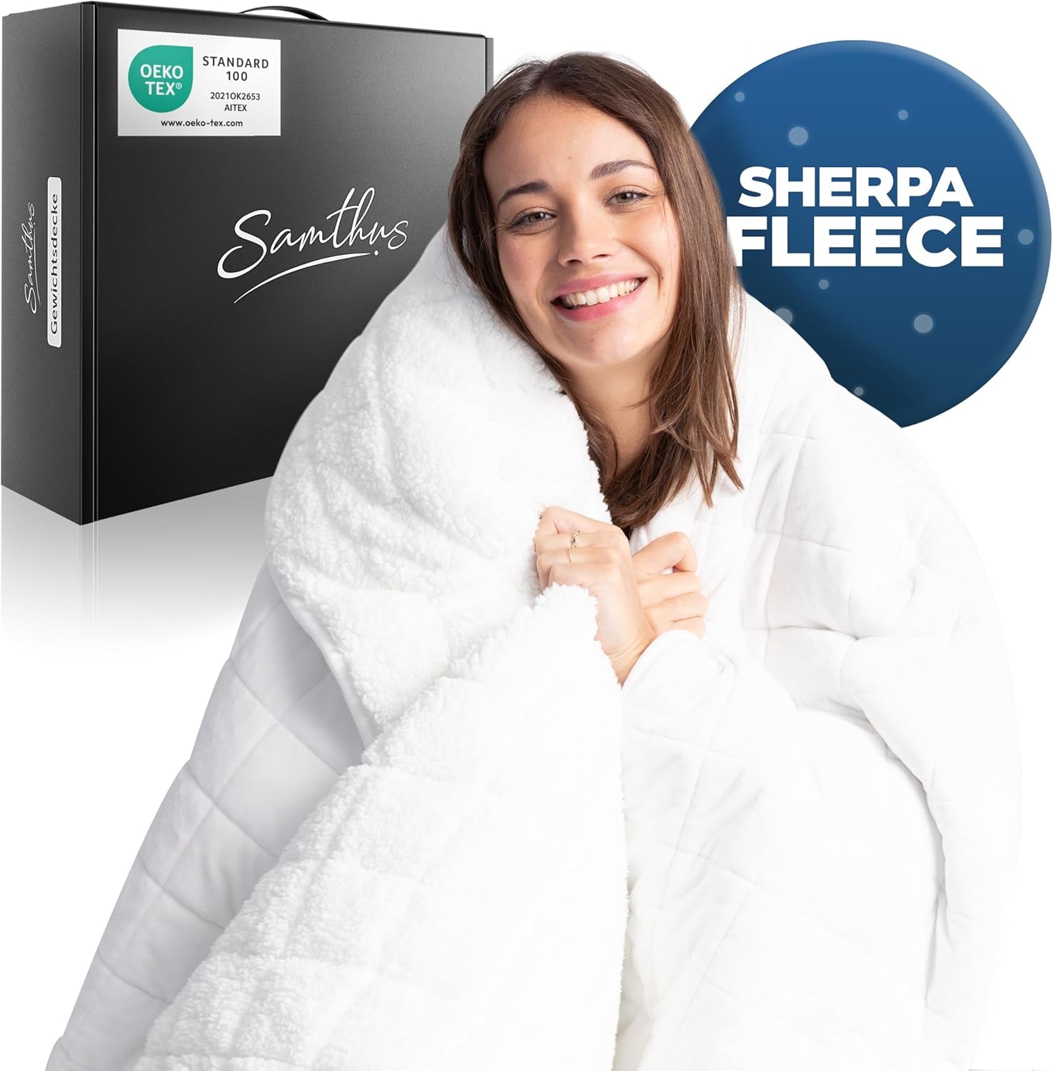 Samthus súlyozott takaró 135X200 cm 9 kg Sherpa gyapjú - Öko-Tex minősítéssel - Terápiás takaró és relaxációs takaró - Aludjon jobban nehéz takarónkkal - Súlyozott takaró - fekete Ágyak és takarók Besuche den Samthus-Store Whites 6.