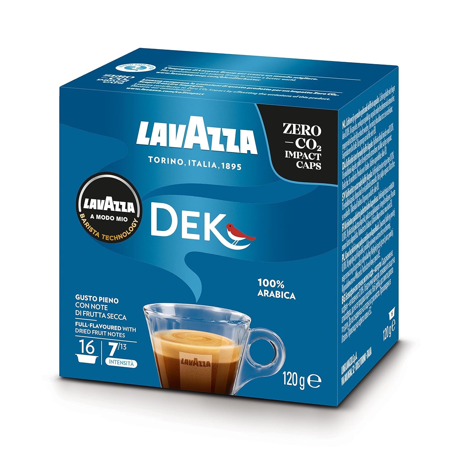 Lavazza A Modo Mio Dek Cremoso, 256 Kaffeekapseln, für einen entkoffeinierten Espresso mit aromatischen Noten von Mandeln und Canditis, 100% Arabica, Intensität 7/13, mittlere Röstung, 16 Packungen