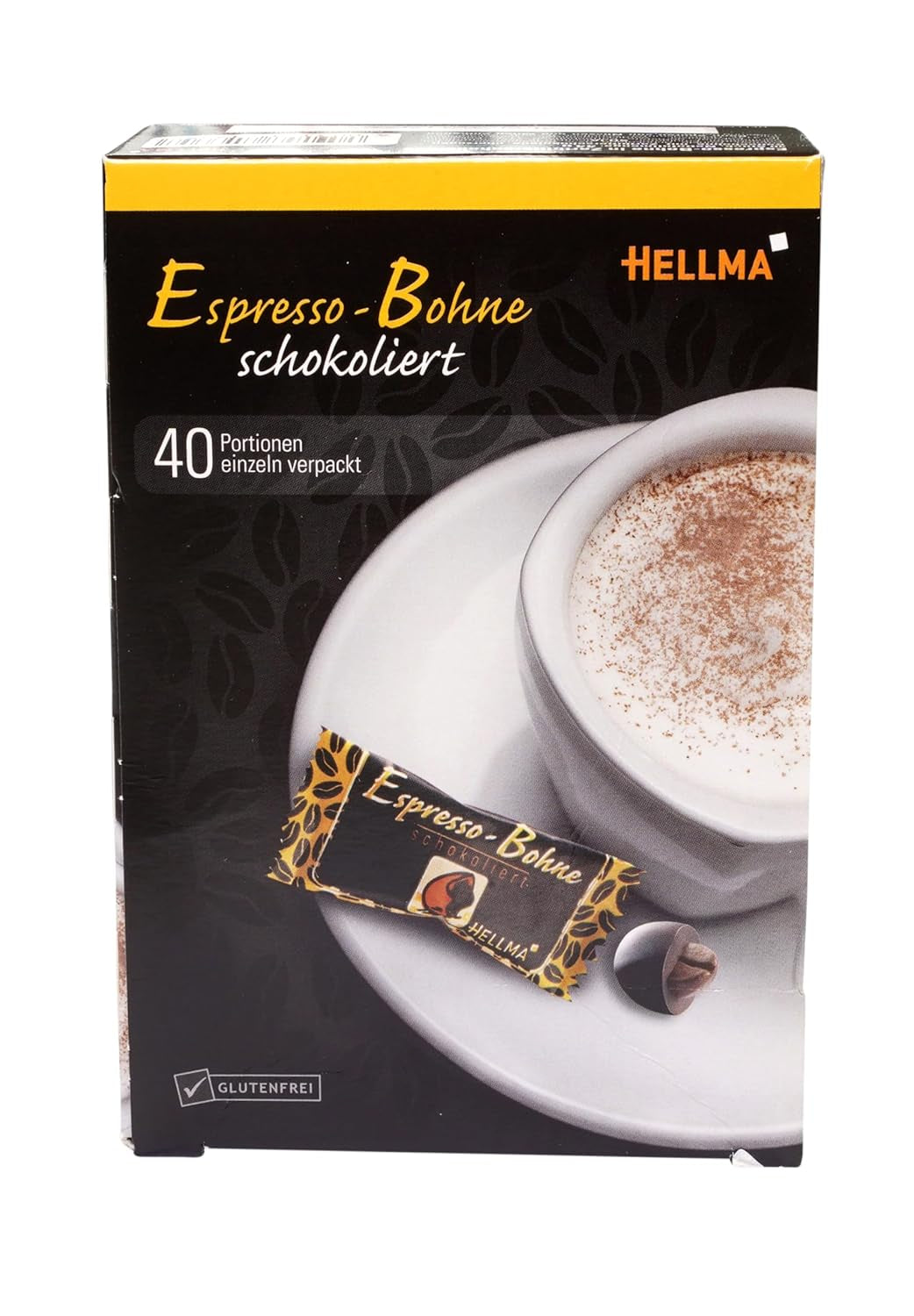 Boabe de espresso Hellma în ciocolată neagră - 40 de boabe acoperite individual cu ciocolată - 1,1 g fiecare - Cutie de depozitare - pentru cafenele și restaurante