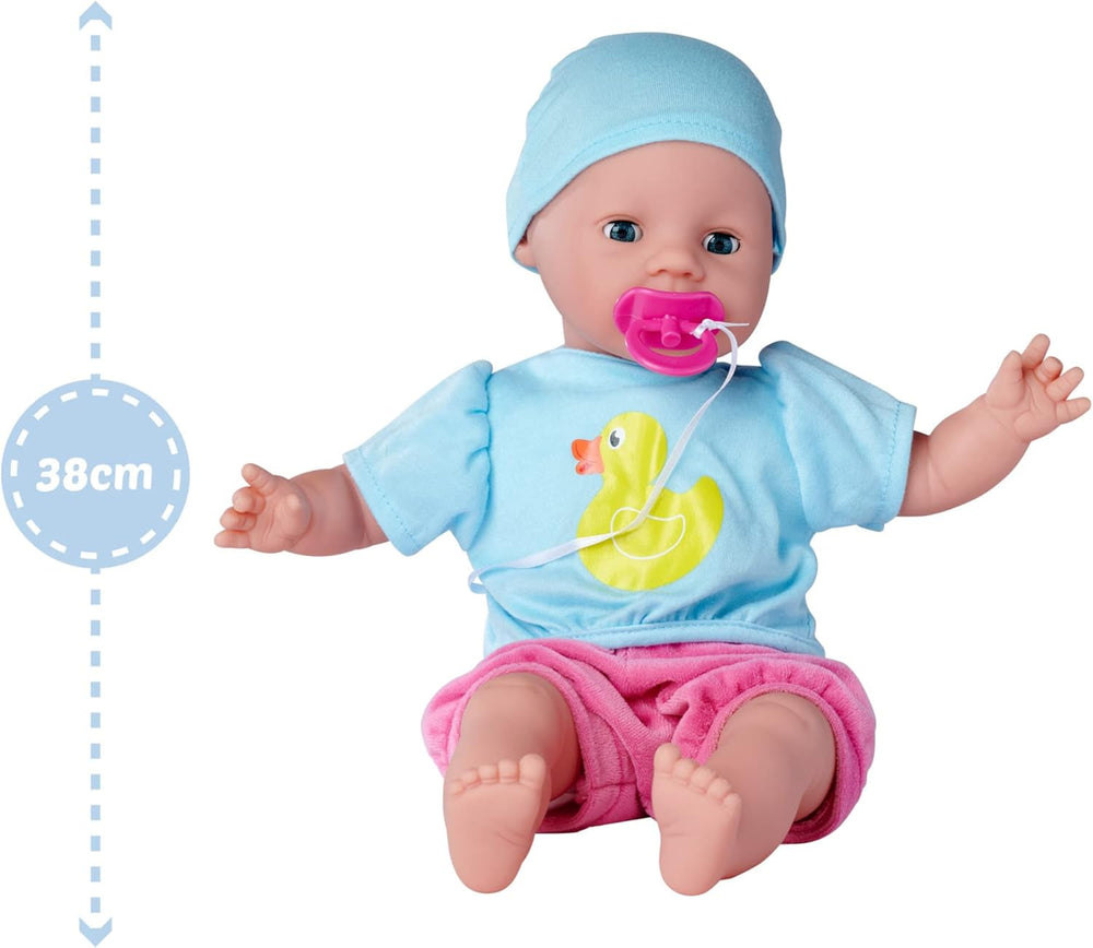 Simba 105010964 - Laura Hungry puha testű baba próbababával, varázskanállal, eltűnő tartalmú üveggel és kis tányérral, 38cm, baba 2 éves kortól Naty Shop Dolls