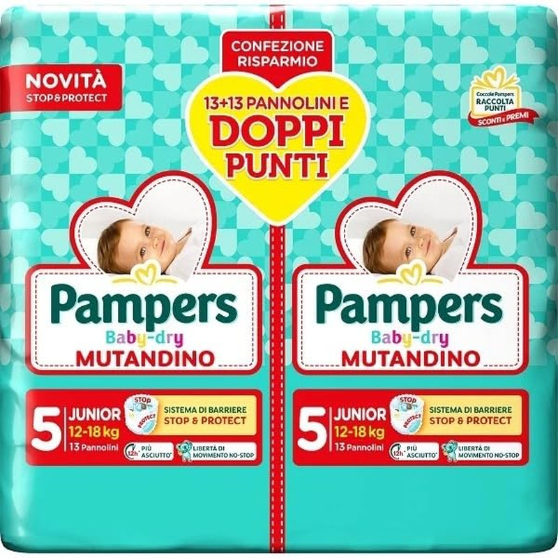 Pampers Baby Dry Junior pelenkák, DWCT ikercsomag, 5-ös méret (12-18 kg), 28 pelenka