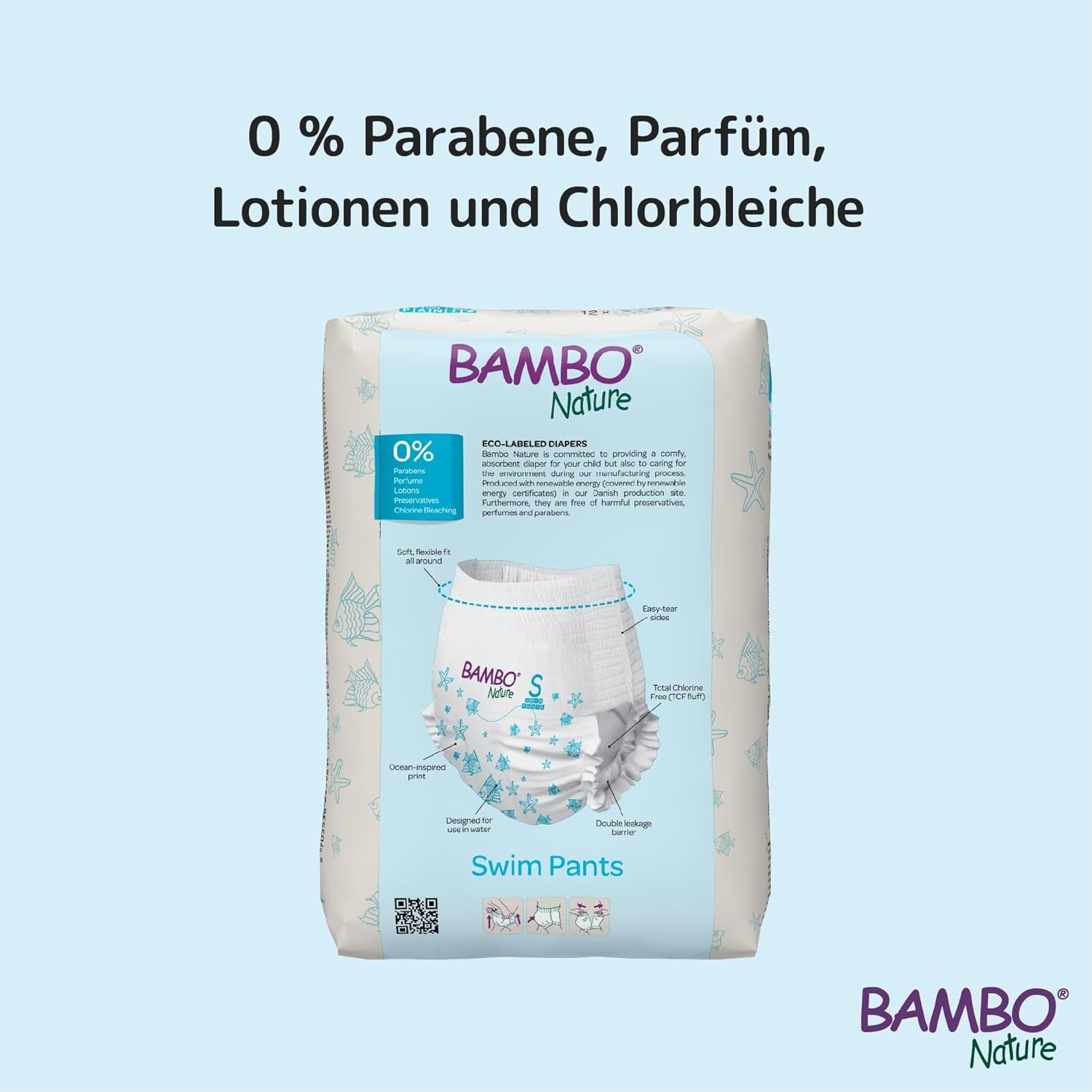 Bambo Nature Baby úszópelenka, S méret (7-12kg), 12 pelenka | Secure Fit eldobható úszópelenkák | Vízálló kényelem vízi játék közben
