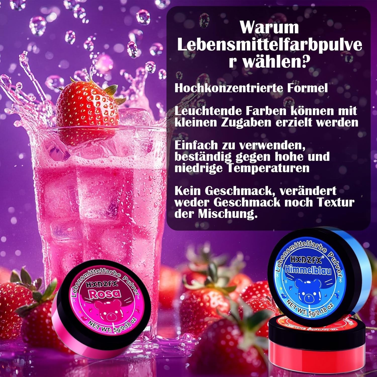 Colorant alimentar pudră - Set de 10 coloranți alimentari, Colorant alimentar pudră concentrată, Colorant alimentar pentru decorarea prăjiturilor, glazură, copt - 5G