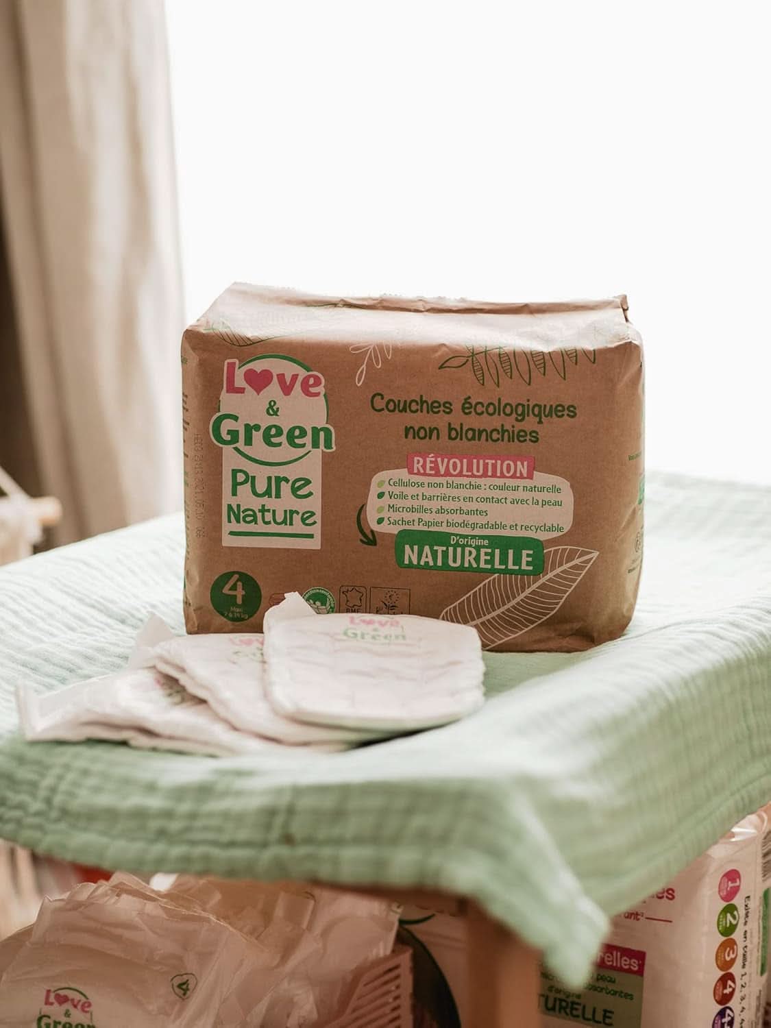 Love Green Nature, fehérítetlen ökológiai pelenkák, klór nélkül, többféle méretben Mother and Child Naty Shop