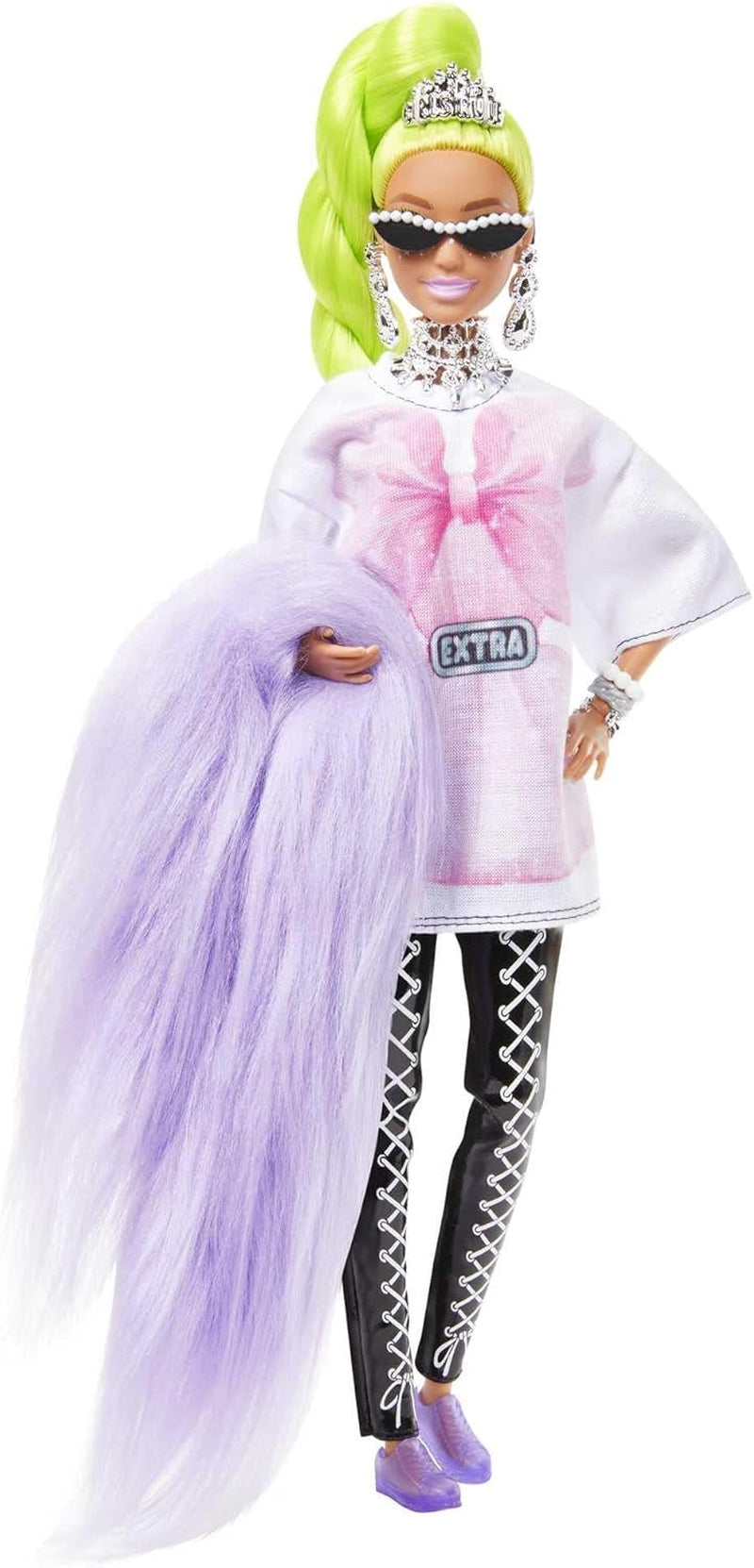 Barbie HDJ44 - Extra Puppe #11 in übergroßem T-Shirt & Leggings mit Haustier Papagei, extra langes neongrünes Haar & Zubehör, Flexible Gelenke, Spielzeug Geschenk für Kinder ab 3 Jahren