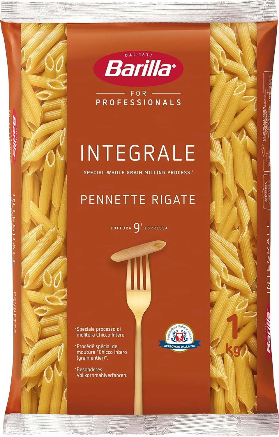 Barilla Pennette Rigate teljes kiőrlésű tészta, 9 db-os csomag (9 x 1 kg)