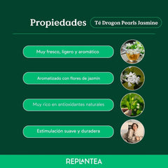 Ceai organic Jasmin Dragon Pearls (100 g) | Ceai verde premium sub formă de perle de jasmin rulate manual | Specialitate de ceai cu aromă delicată de flori | REPLANTEA