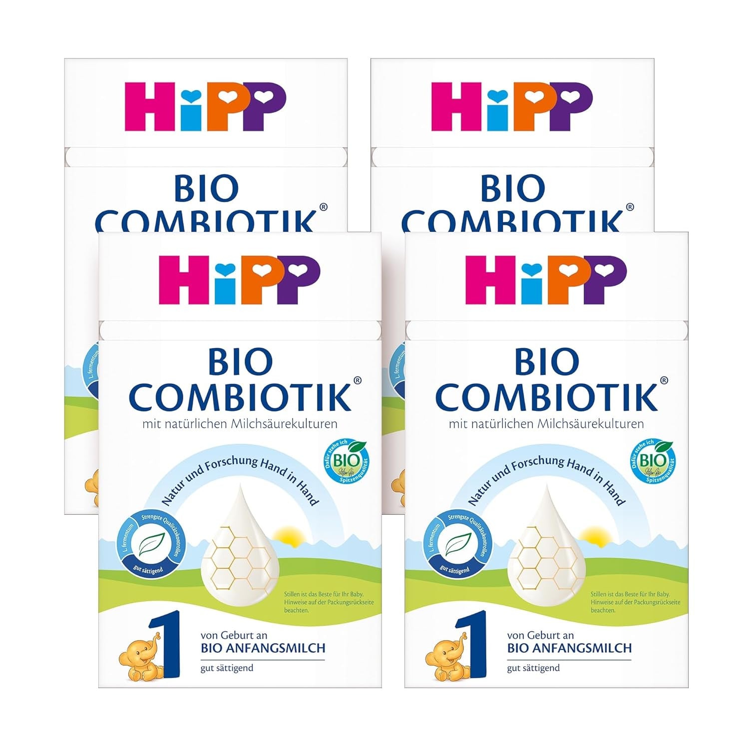 HiPP 1 Organic Combiotik (4 x 600 g), tejporos tápszer csecsemőknek születéstől fogva, természetes tejsavtenyészetekkel és könnyen kezelhető szerves keményítővel, a legjobb bio minőséggel