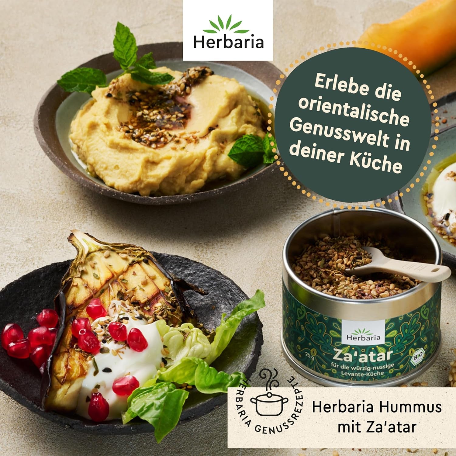 Herbaria Za'atar bio 25g S-Dose – Zaatar Gewürz, Zaatar Gewürz - keleti Organic-Gewürmischung für Gerichte der Levante Küche - mit erlesenen Ingredient - in nachhaltiger Aromaschutz-Dose