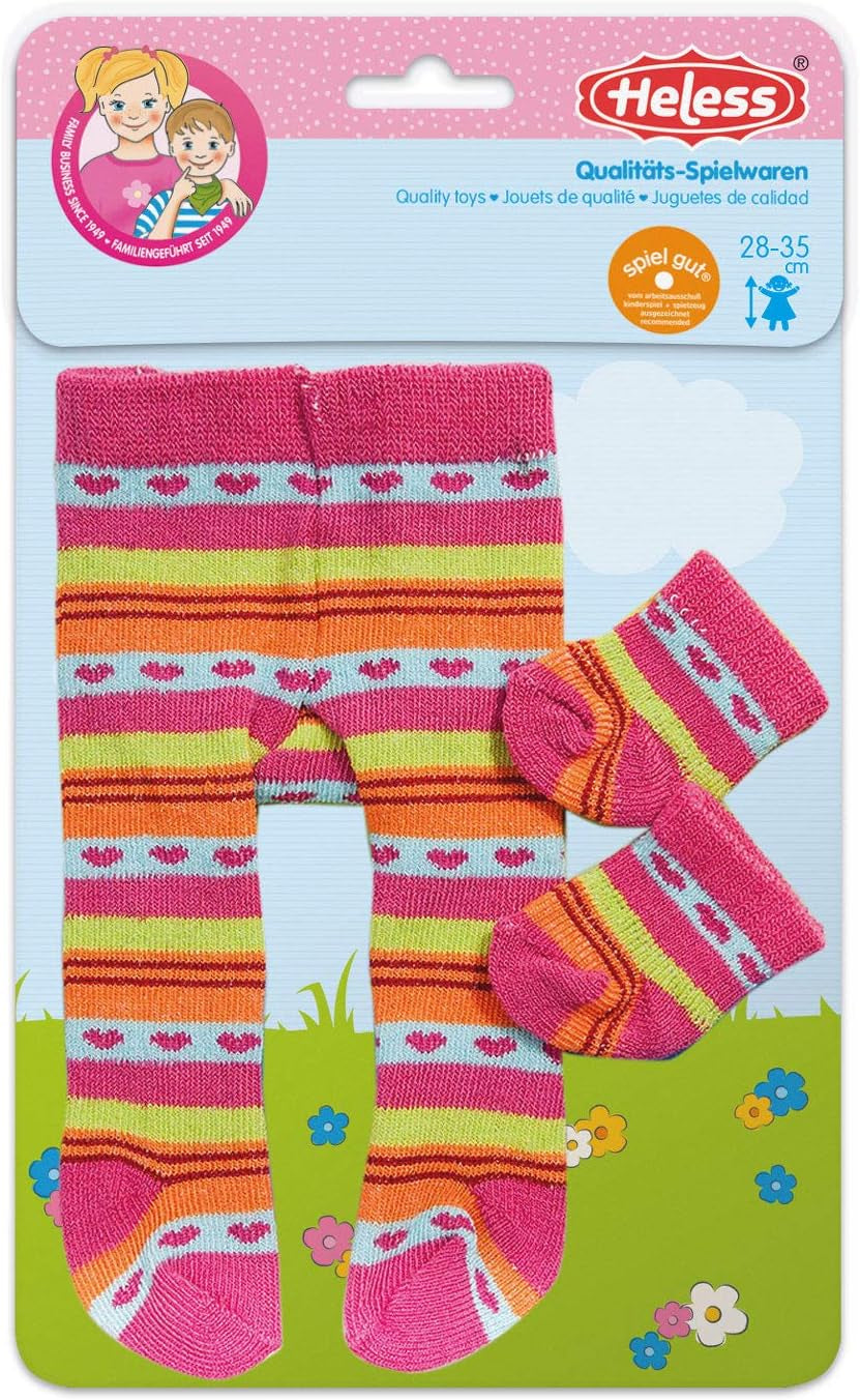 Heless 760 - Strumpfhose mit Söckchen für Puppen, verschiedene Farbvarianten und Muster, 1 von 3 Designs (zufällige Auswahl), Größe 28 - 35 cm
