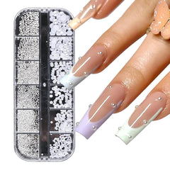 GZSY Nail Art Strasssteine Nagel Perlen Weiß 12Raster Nagel Charms Nageldesign Zubehör Perle Nail Art