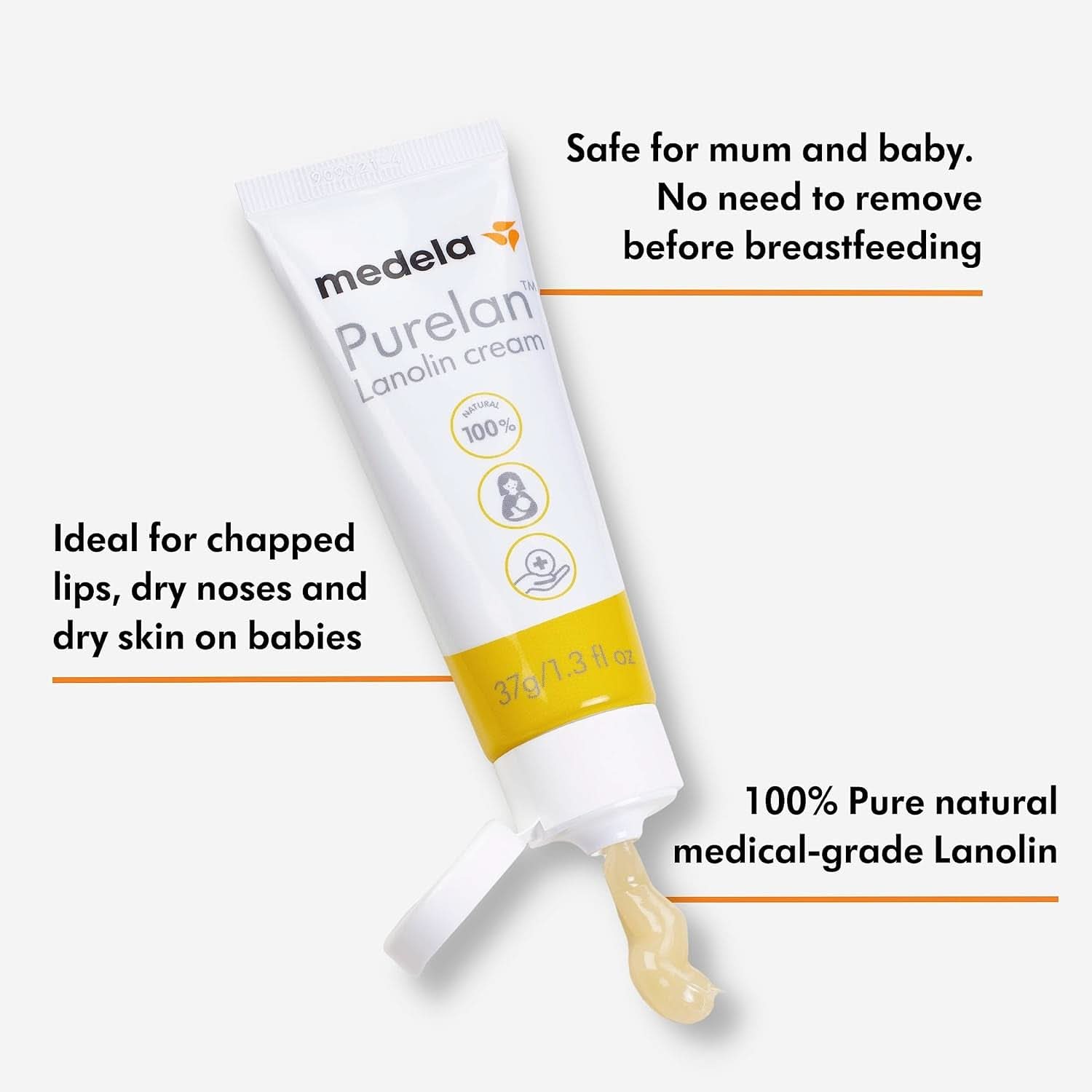 Medela Purelan 37G Lanolin Nipple Cream - crema pentru mameloanele dureroase și pielea uscată, 100% naturală, hipoalergenică Accesorii Hrana si Alaptare Bebe Naty Shop