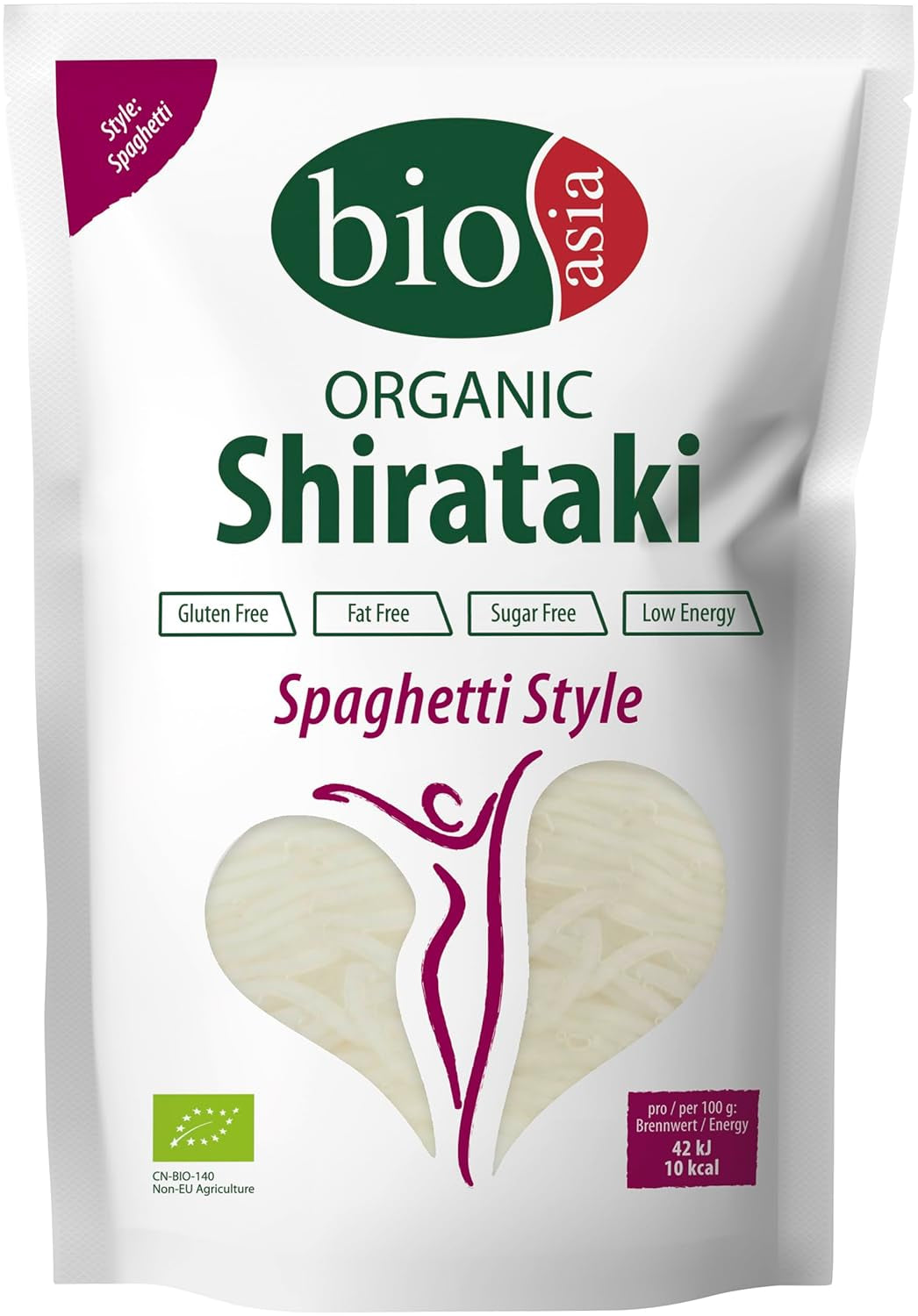 Bioasia Bio Shirataki Spaghetti – Nudeln aus aus Bio-Konjakmehl – ​​Mit niedrigem Kaloriengehalt – Zucker-, Fett- und glutenfrei (1 x 270 g)