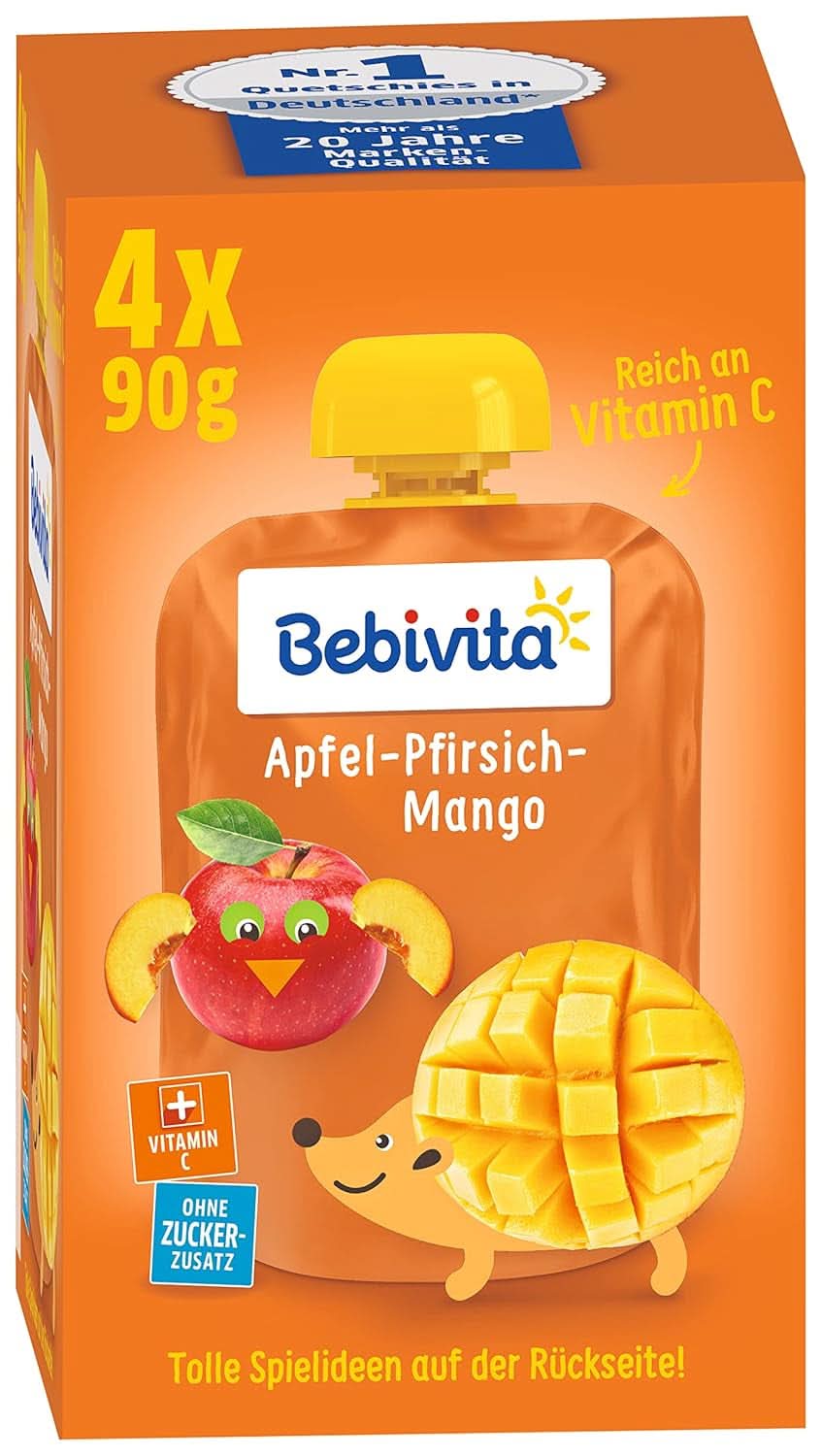 Kids fun fructe și cereale, integrale în mere-banane, pachet de 4 ( 4 X 90 grame ) Mama si Copilul Naty Shop Măr- piersică-mango