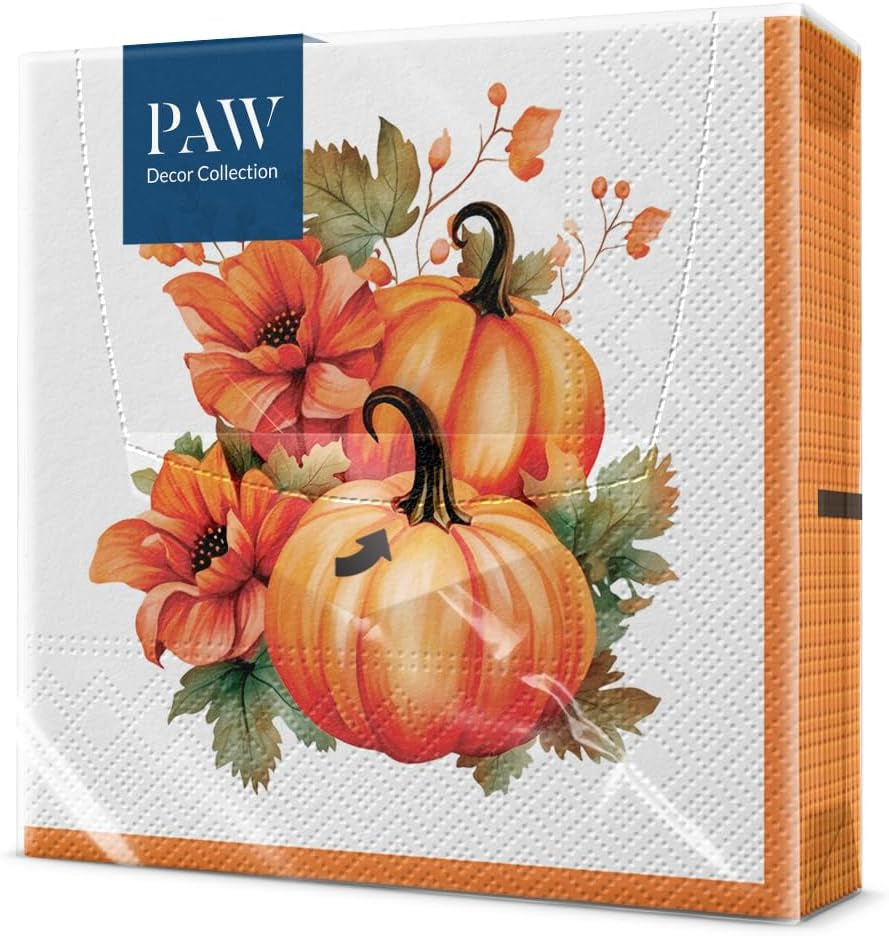 PAW - Șervețele 3 straturi (33 X 33 Cm) I 20 bucăți I Perfect pentru zile de naștere, petreceri, întâlniri I Decorațiuni de toamnă pentru masă I Șervețele de hârtie colorate - frunze de toamnă de umbrelă I Frunze de umbrelă