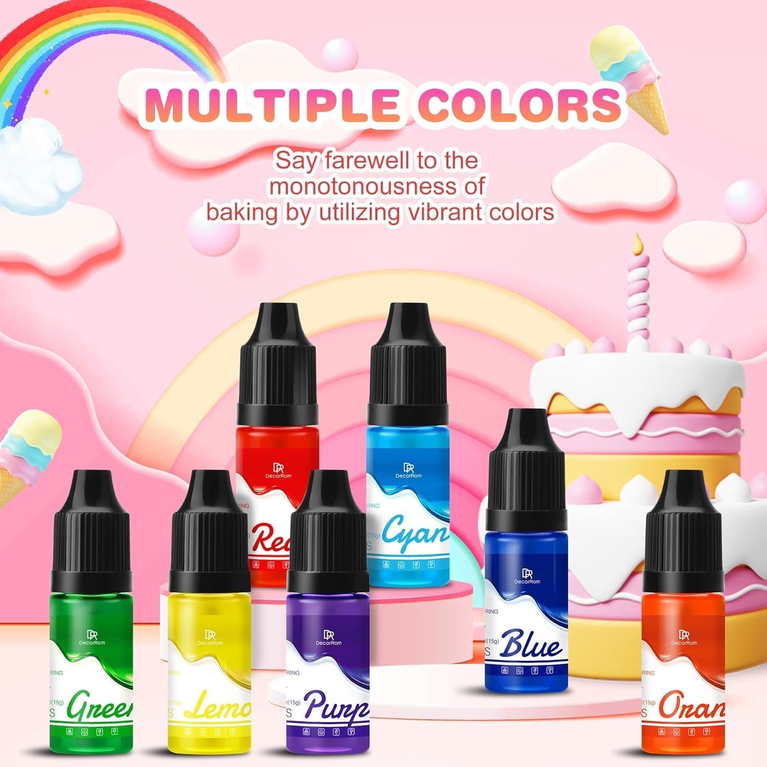 Colorant alimentar gel - 7 x 15 ml Coloranți alimentari concentrați în culorile curcubeului pentru decorarea torturilor, copt, fursecuri, macaroane - Colorant alimentar fără zahăr pentru băuturi, decorarea torturilor, slime DIY