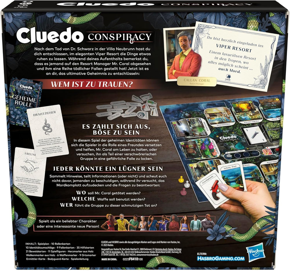 A Hasbro Gaming Cluedo Conspiracy társasjátéka felnőtteknek és tizenéveseknek, a rejtélyes játék német változata, 4-10 játékos számára, 14 éves kortól