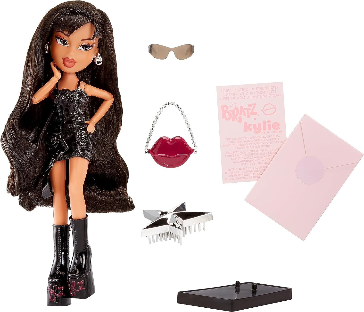 Bratz x Kylie Jenner - Day Modepuppe - Sammlerpuppe mit Tagesoutfit, Accessoires und Poster - Für Kinder und Sammler ab 6 Jahren, Veganes Lackleder