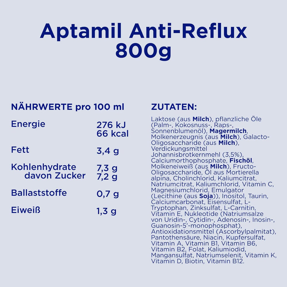 Aptamil Anti-Reflux – Születéstől fogva teljes értékű tápszer Étrendkezelés Hányás és regurgitáció bébiétel tejpor 1 x 800g