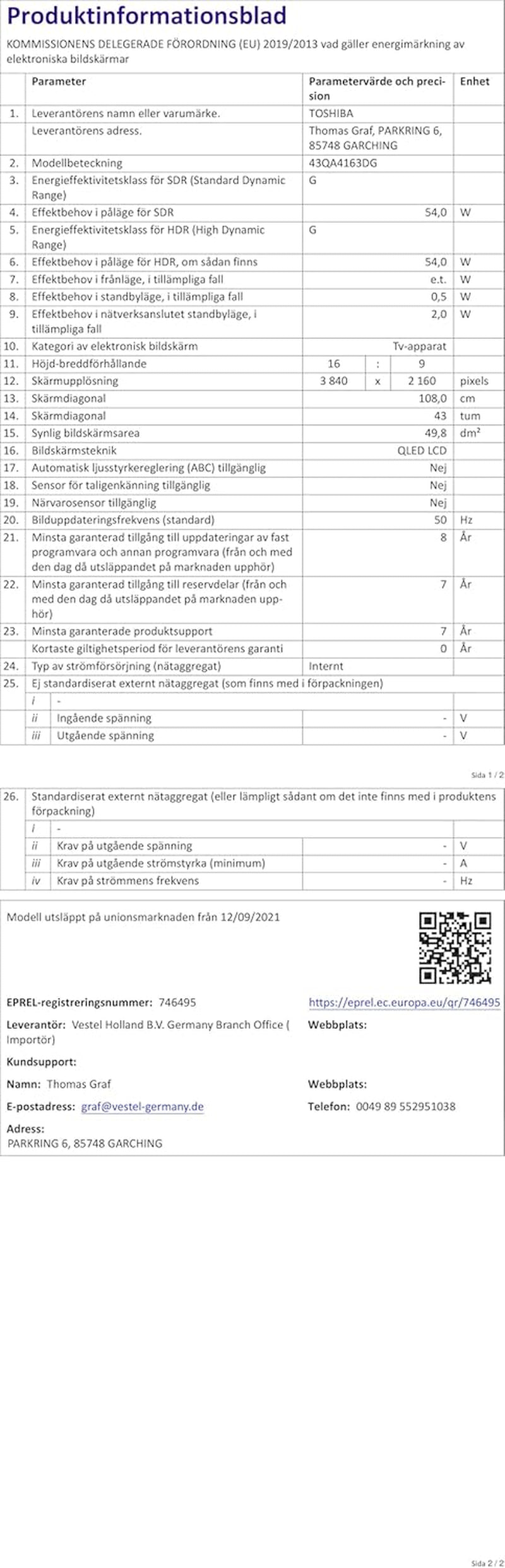 Toshiba, 43QA4163DG, 43 inch, QLED Quantum Dot Ultra HD (3840 x 2160), Asistent Google, Bluetooth, Netflix, Video, Chromecast