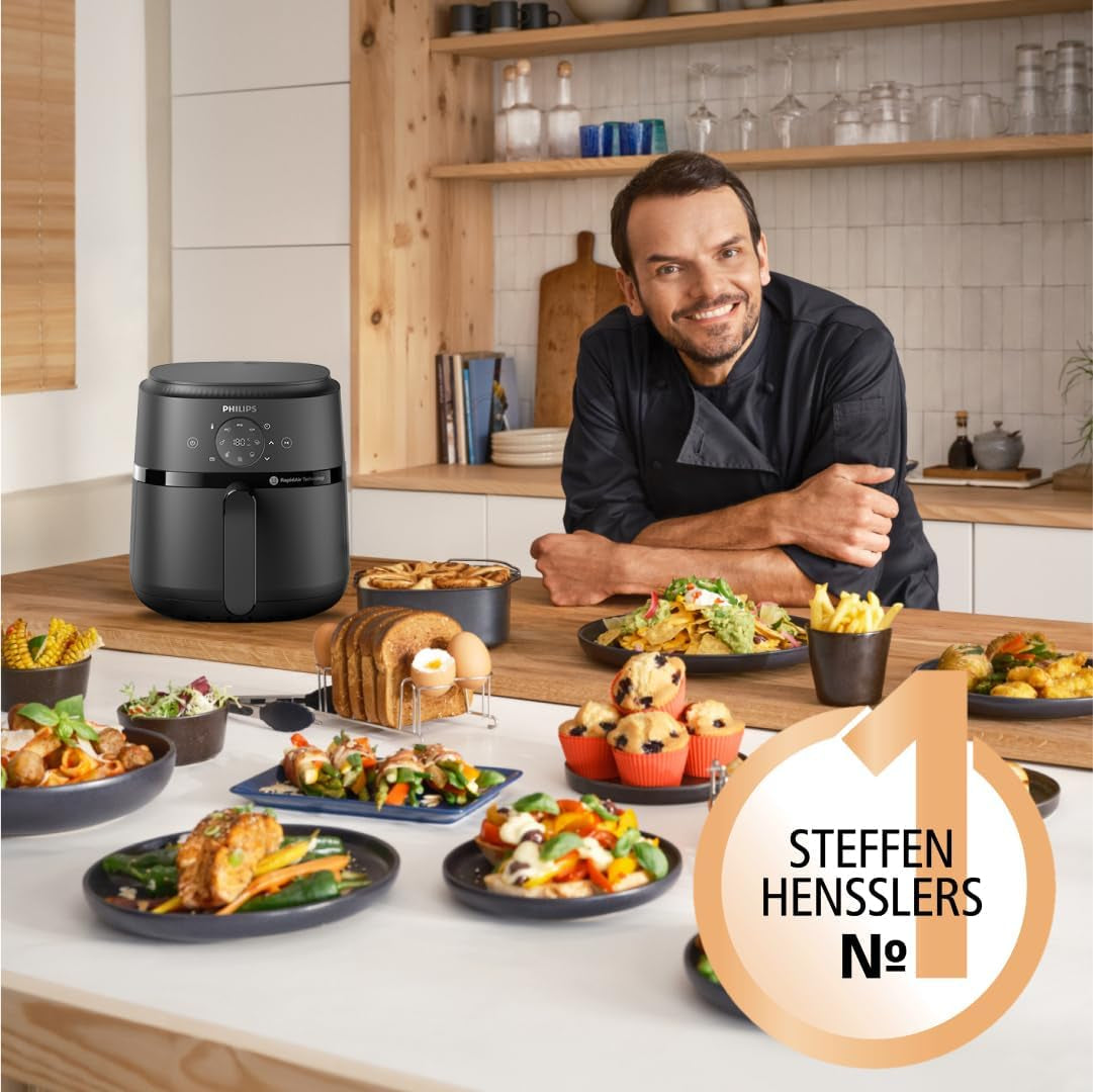 Philips Airfryer 2000 sorozat 4,2 literes - Digitális érintőképernyő, 13 főzési lehetőség, 9 előre beállított funkció, Akár 90%-kal kevesebb zsír a Rapidair technológiának köszönhetően, 1500 W teljesítményű készülékek Naty Shop