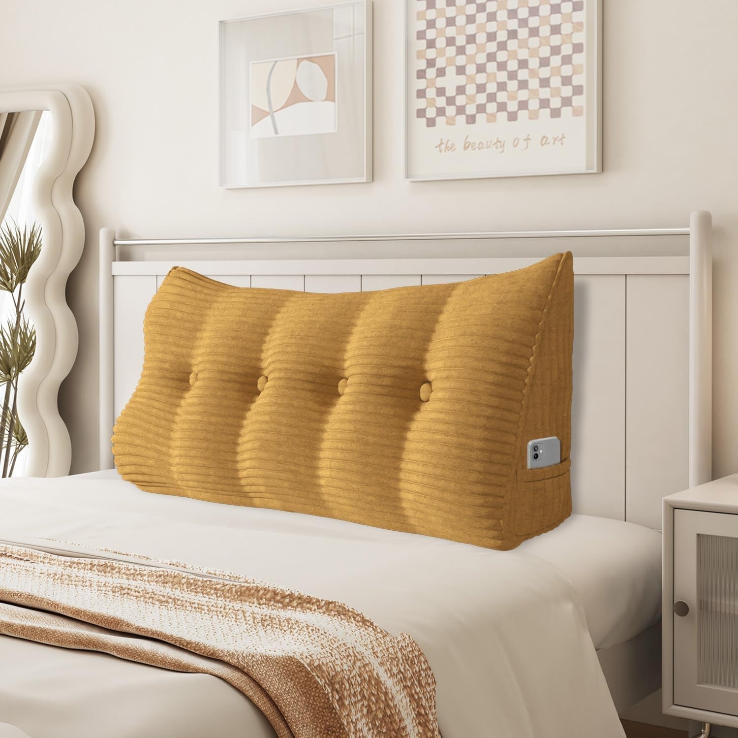 Pernă Johnear cu pană, pernă de citit pentru pat și canapea, pernă pentru spătar, pernă pentru tăblie, pernă lombară triunghiulară mare (gri, 45 cm)