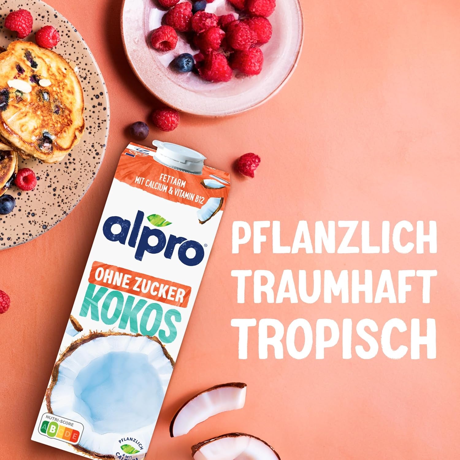 Alpro Kokosnussdrink ohne Zucker – Ohne Süßstoffe – Vegán és tejföl – Von Natur aus lactosefrei und fettarm – Gazdag kalcium és vitamin – 8 x 1 L
