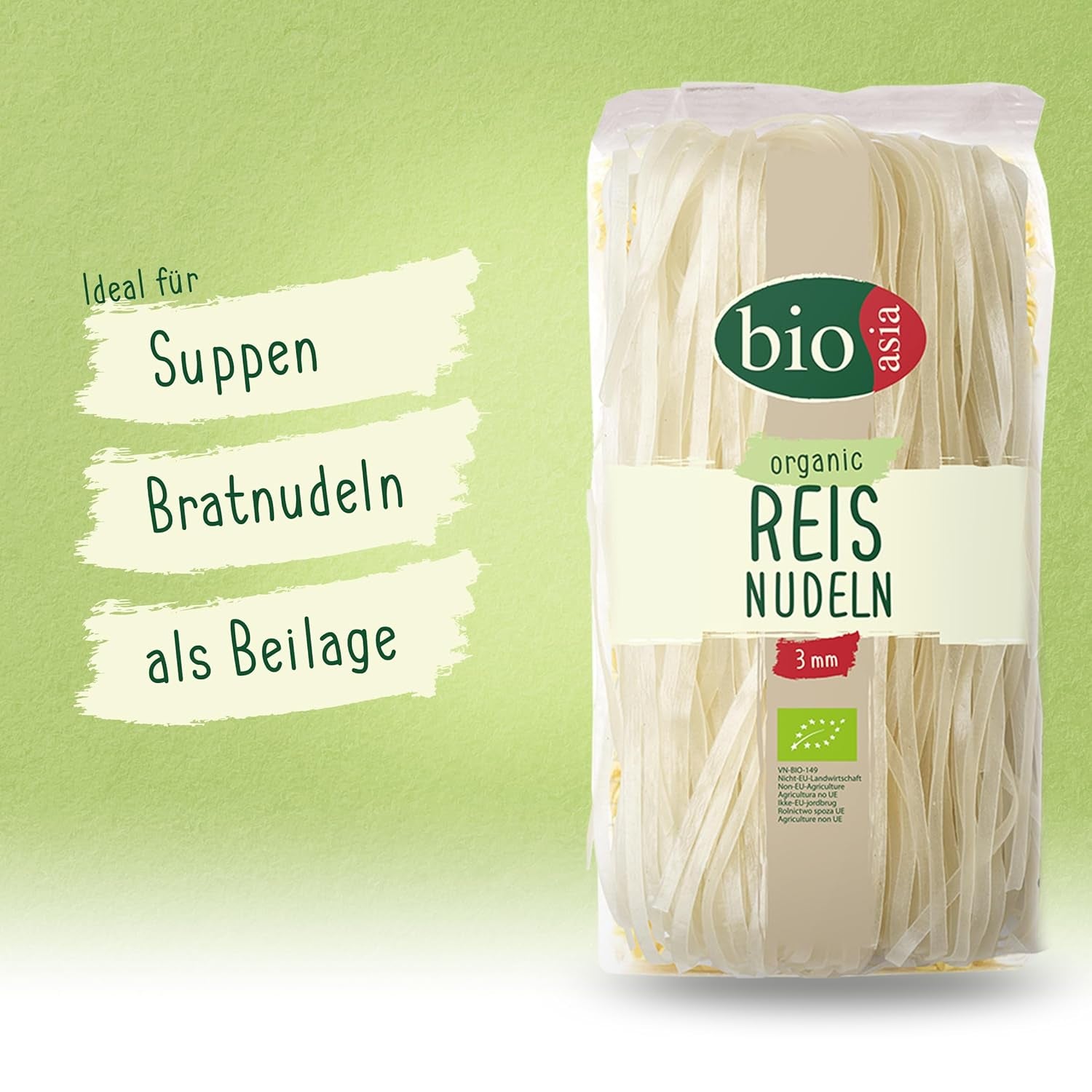 BIOASIA bio rizstészta, 100% bio rizslisztből készült ázsiai tészta, gluténmentes és vegán, 1 x 200 g