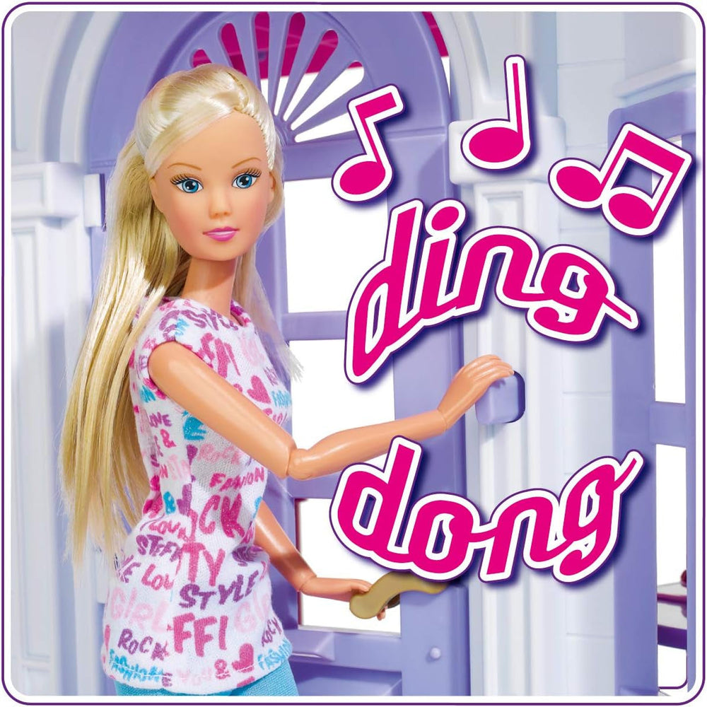 Simba 104661996 - Steffi Love Dreamhouse, Nagy játszóház, 4 szoba, BÁBOK NINCS, 84 cm magas, kétszintes, funkcionális csengő, összecsukható Naty Shop babaházak