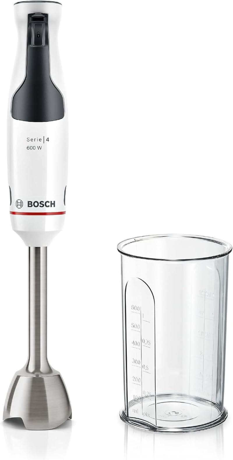 Bosch Stabmixer Ergomaster Serie 4 MSM4W210, Einhändig Bedienbar, Edelstahl-Klingen, Verschleißfreie Keramik-Kupplung, Mixbecher, Quattroblade, Antisplash Funktion, Einschaltsperre, 600 W, Weiß Nather és Chilß Mother and
