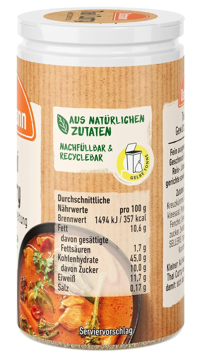 Ostmann Gewürze - Thai Curry Gewürzzubereitung | Nachfüllbare & újrahasznosítható Verpackung | 40 g Der Streudose-ban