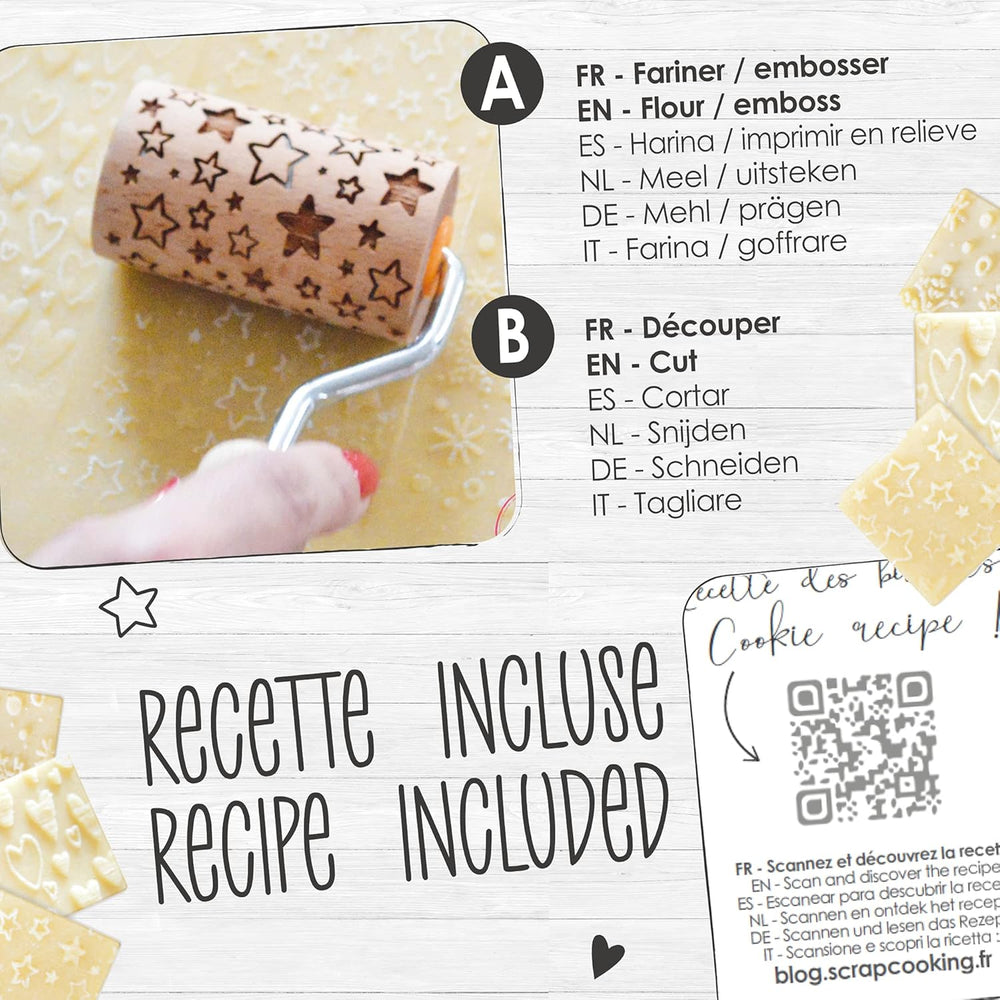 ScrapCooking 3798 karácsonyi süti tekercskészlet – 3 Mini-Gebäckrollen aus Holz mit Motiven – Dekos mit Prägung – Form für Kekse, Sandgestrahlt, Kekse