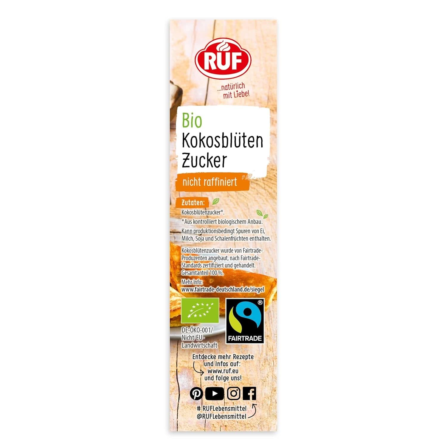 RUF Organic Coconut Blossom Sugar, természetes édesítőszer, karamell ízű, 250 gramm Sweeteners Naty Shop
