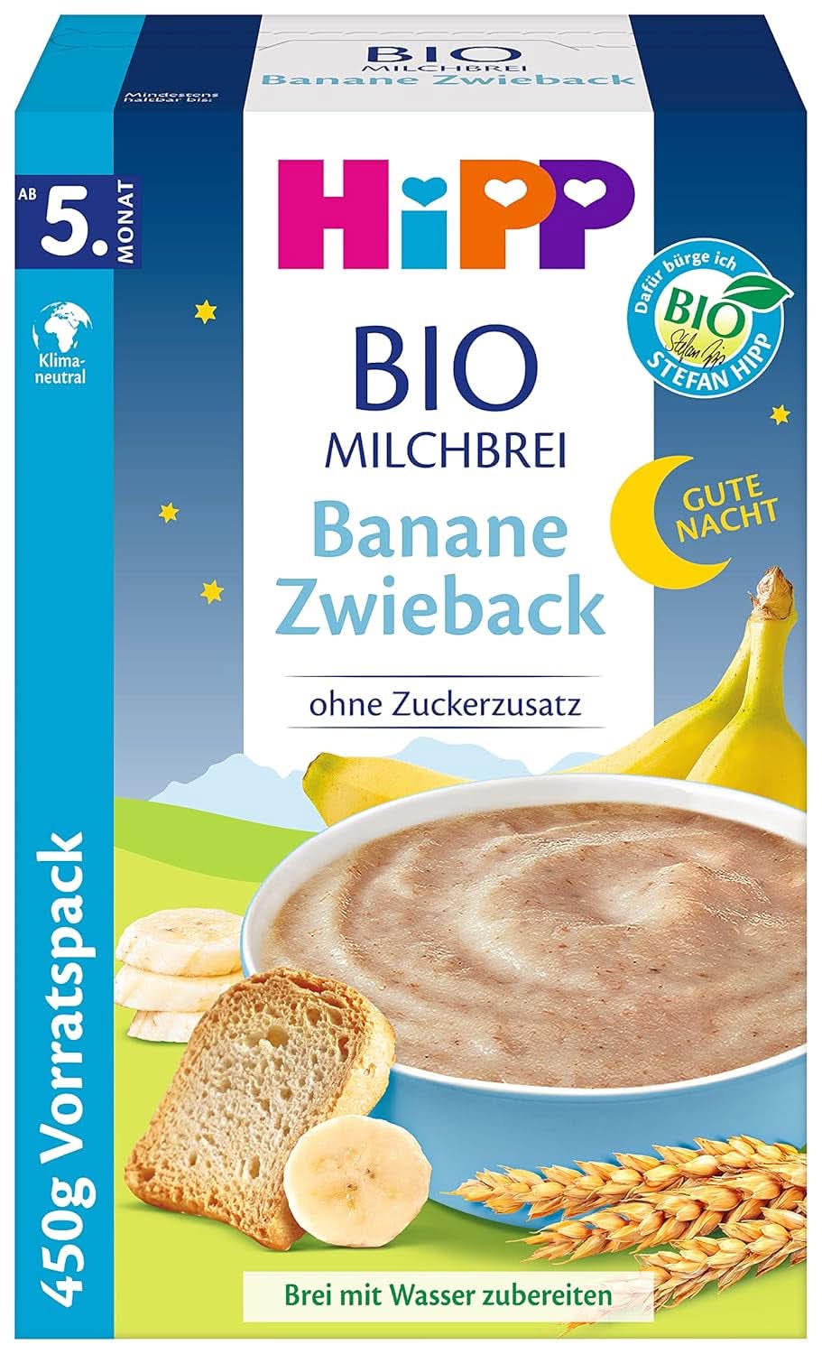 Hipp bio tejkása hozzáadott cukor, búzadara és banán nélkül, tároló csomag (4X450 gramm) Anya és Gyermeke Naty Shop 4 x 450 gramm Banán Rusk