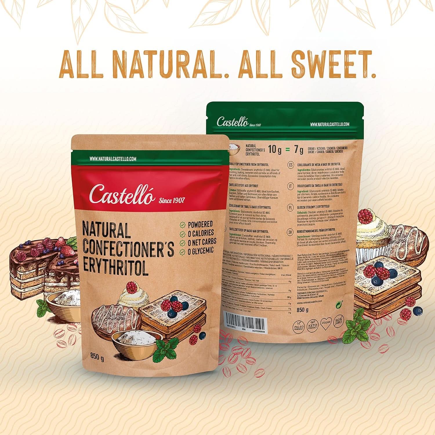 Természetes eritrit - porcukor | 10G = 7G cukor, 850 gramm Sweeteners Naty Shop