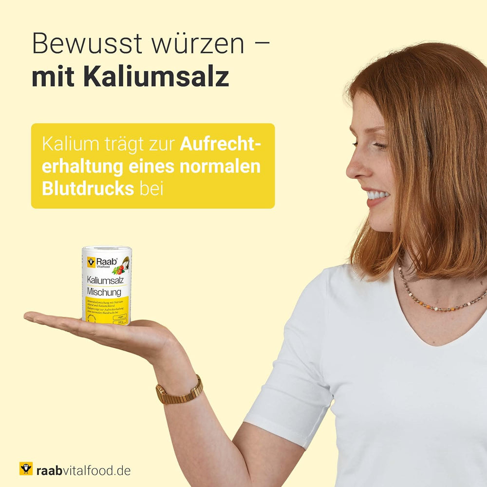 Raab Vitalfood Kalium salt-Mischung, Mineralsalzmischung mit 66,7% Natriumchlorid (Kochsalz) és 33% Kaliumchlorid, Kalium trägt zur Aufrechterhaltung eines normalen Blutdruck bei (1 x 200 g adag)
