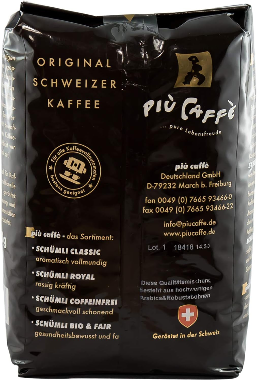 Café Crème Kaffeebohnen, würzig, kräftig, intensiv und gehaltvoll, Arabica und Robusta, Schweizer Trommelröstung, ganze Bohnen für Vollautomaten Schümli Royal 1 kg