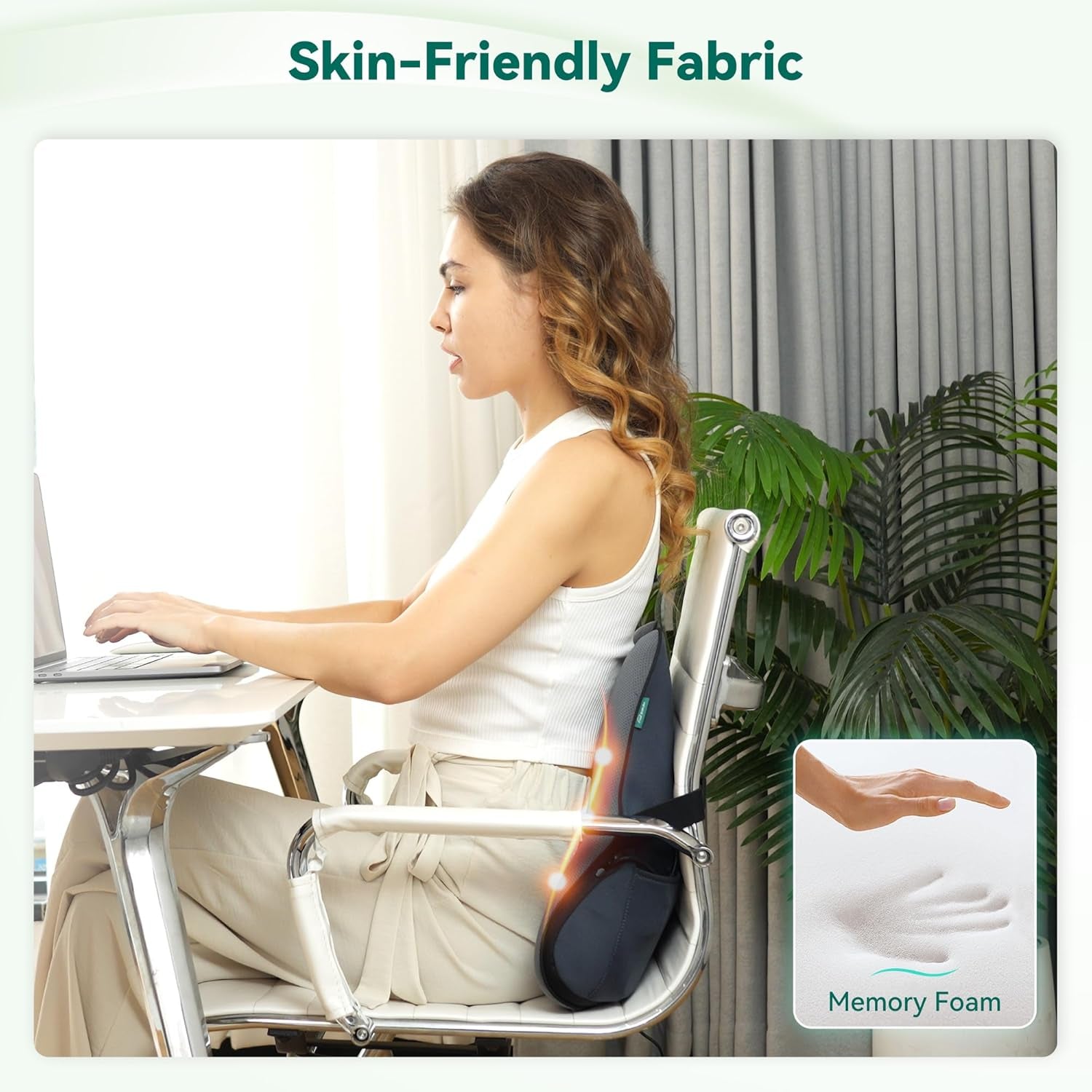 Pernă ergonomică Snailax pentru suport lombar cu masaj și căldură, pernă pentru spate Shiatsu din spumă cu memorie, pernă pentru șezut cu 3 intensități de masaj | 2 niveluri de căldură | 3 temporizatoare | postură confortabilă în șezut