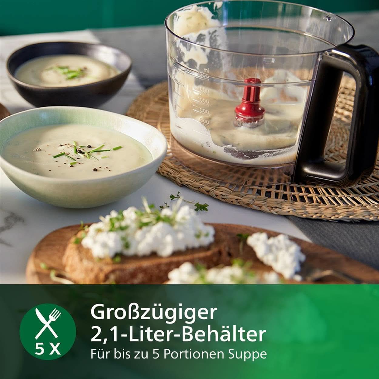 Philips Kompakte Küchenmaschine – 850 W, 31 Funktionen, 2,1 literes Behälter, Powerchop, Edelstahlklinge (HR7530/10) Kitchen Naty Shop