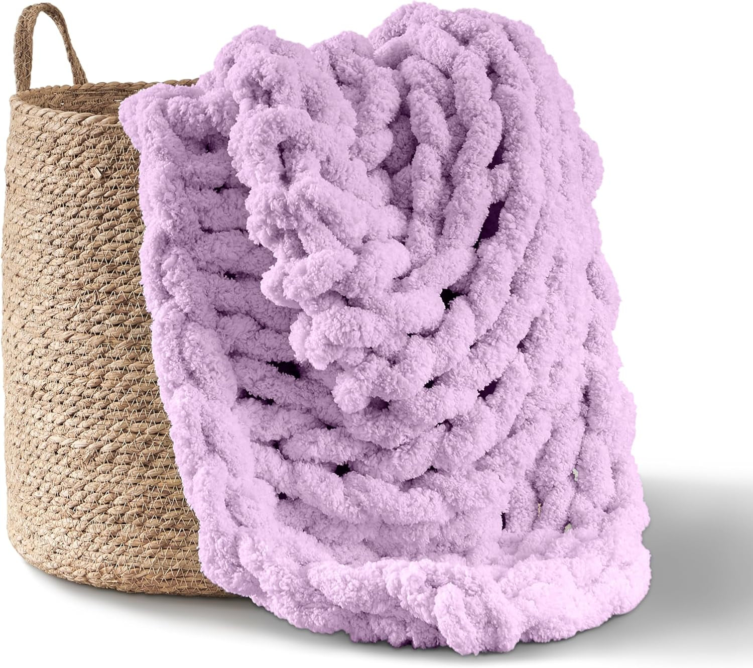 Vaskos kötött takaró, díszdoboz, 100% kézi kötött jumbo zsenília fonallal (127 X 152,4 cm, lila szürke) Adyrescia Lila ágyak és paplanok 50 "X60"