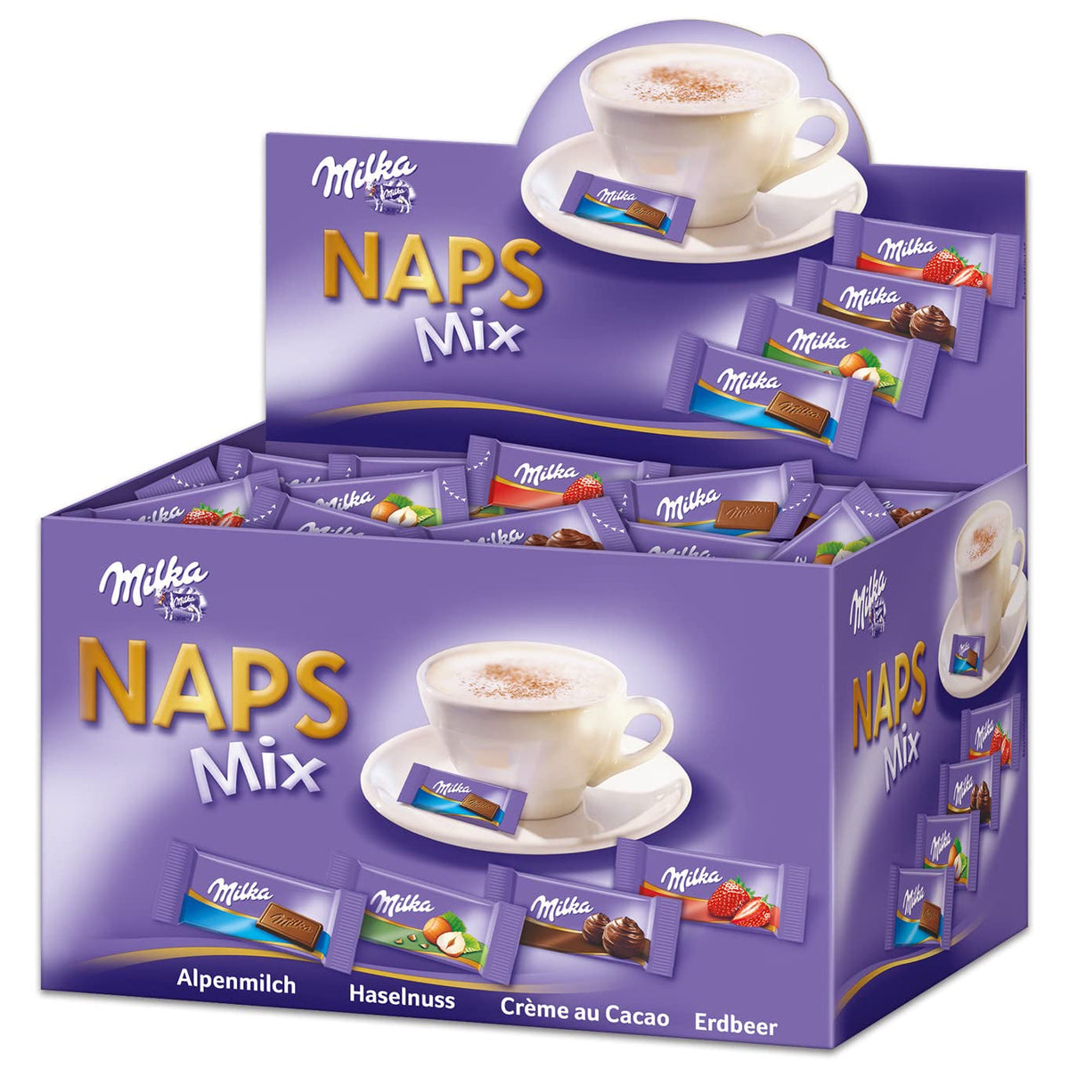 Milka Naps Mix 1 X 1702 Kg, Mini-Schokoladentäfelchen Aus Alpenmilch, Erdbeer, Haselnuss Und Crème Au Cacao Naty Shop Alapértelmezett cím