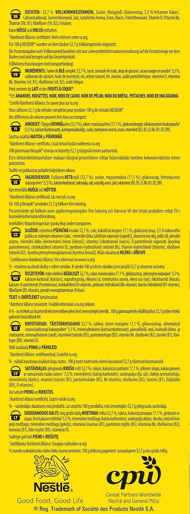 Nestlé Nesquik ropogós reggeli, gabonapehely csokoládéval és teljes kiőrlésű gabonával, 1 csomag (1 x 1 kg)