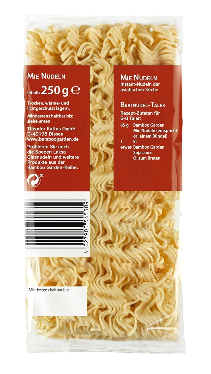 Bamboo Garden - Tăiței Mie | Tăiței instant pentru bucătăria asiatică | Ideali pentru mâncăruri la wok sau supe | Vegani | Pungă de 250g