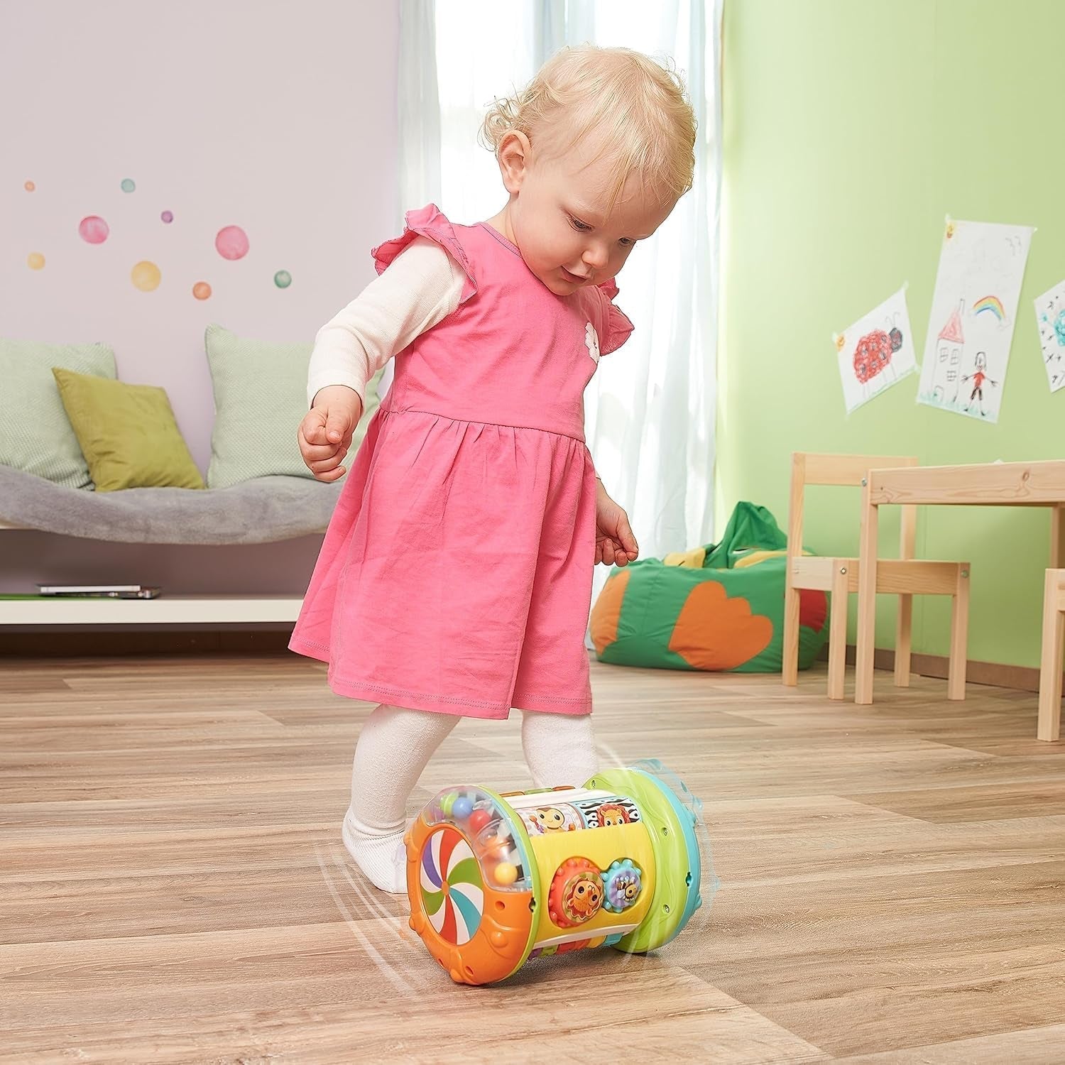 VTech Baby 3-in-1 Rolling Explorer Drum - Jucărie interactivă pentru copii cu muzică - Pentru copii cu vârsta cuprinsă între 9-36 luni Jucarii Bebe Naty Shop
