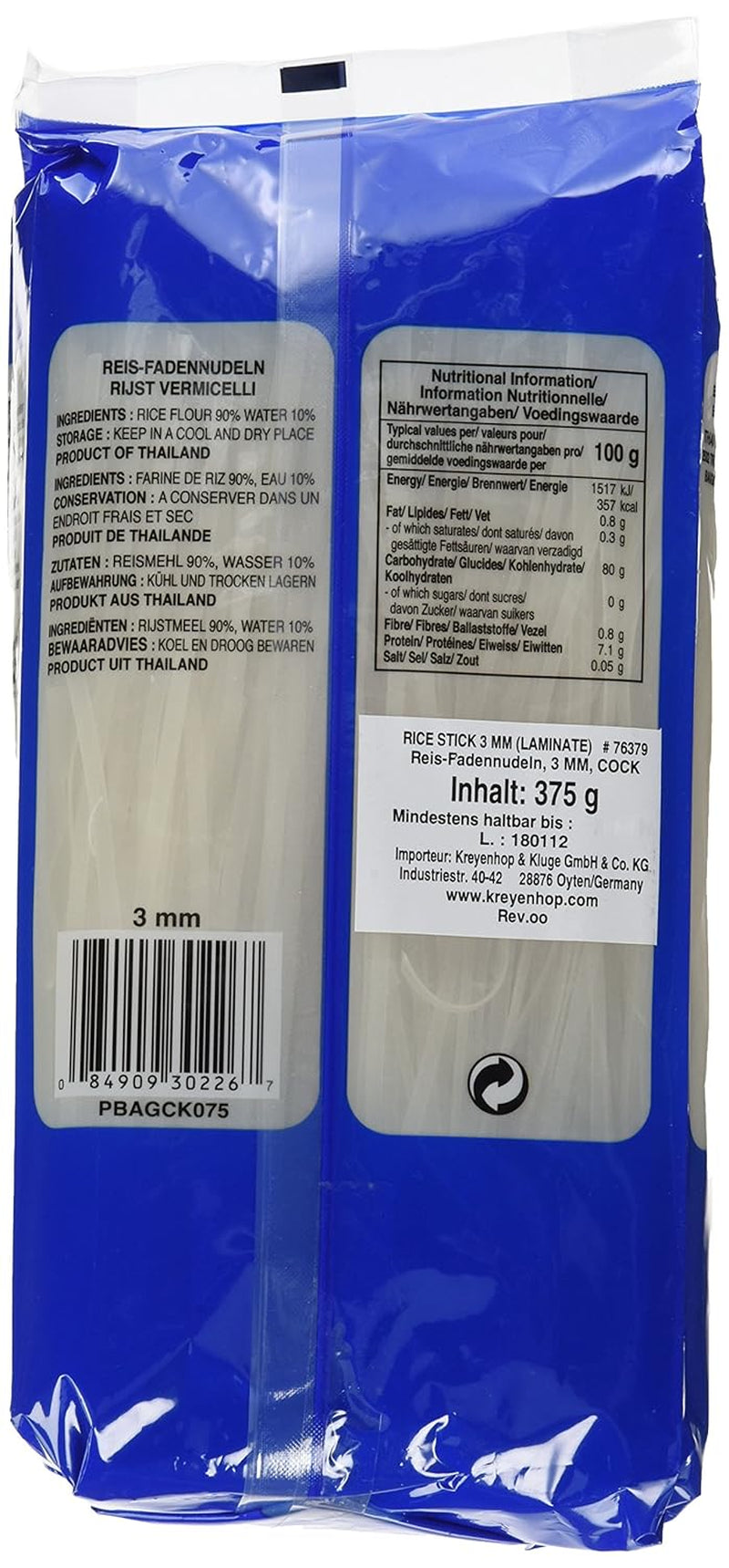 Kakas rizstészta, 3 mm, 1. osztály (1 csomag x 375 g)