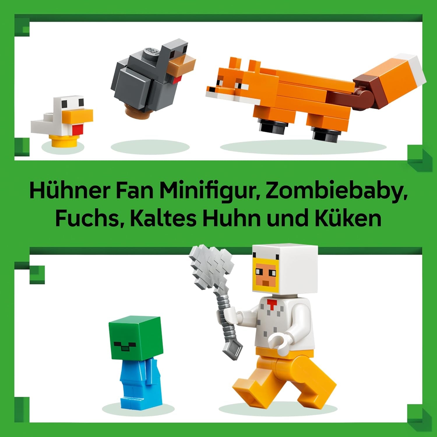 LEGO Minecraft Hühnerfarm - Spielzeug zum Bauen mit Hühner Fan Minifigur, Baby Zombie és Fuchs Figuren - Set mit Minecraft Figur - Gamer Geschenk für Jungen und Mädchen ab 7 Jahren - 21585