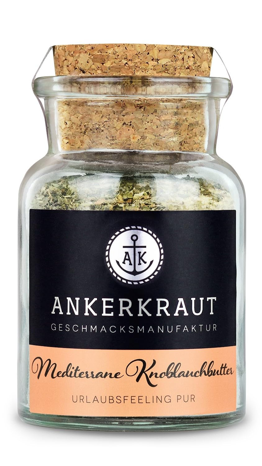 Ankerkraut mediterrán Knoblauchbutter Gewürz, 85 g parafa üvegben, Zuckerfrei, Würzige Ingredient für Butter, Ajándékötlet, Grill-Abend barátokkal és családdal, Premium Qualität Ohne Gesmackverstärker