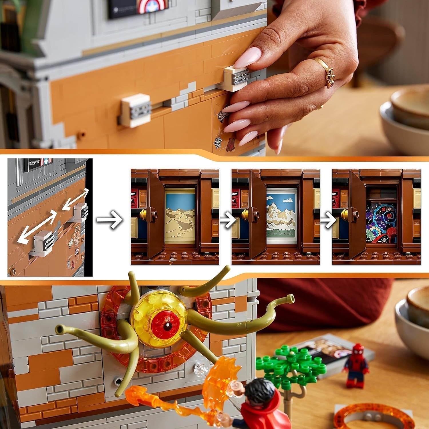 LEGO Marvel Sanctum Sanctorum 3 emeletes moduláris építőkészlet Doctor Strange és Vasember minifigurákkal Bosszúállók: Végjáték játékház rajongói gyűjthető nagy szoba dekoráció 76218 építőkészlet Besuche den LEGO-Store