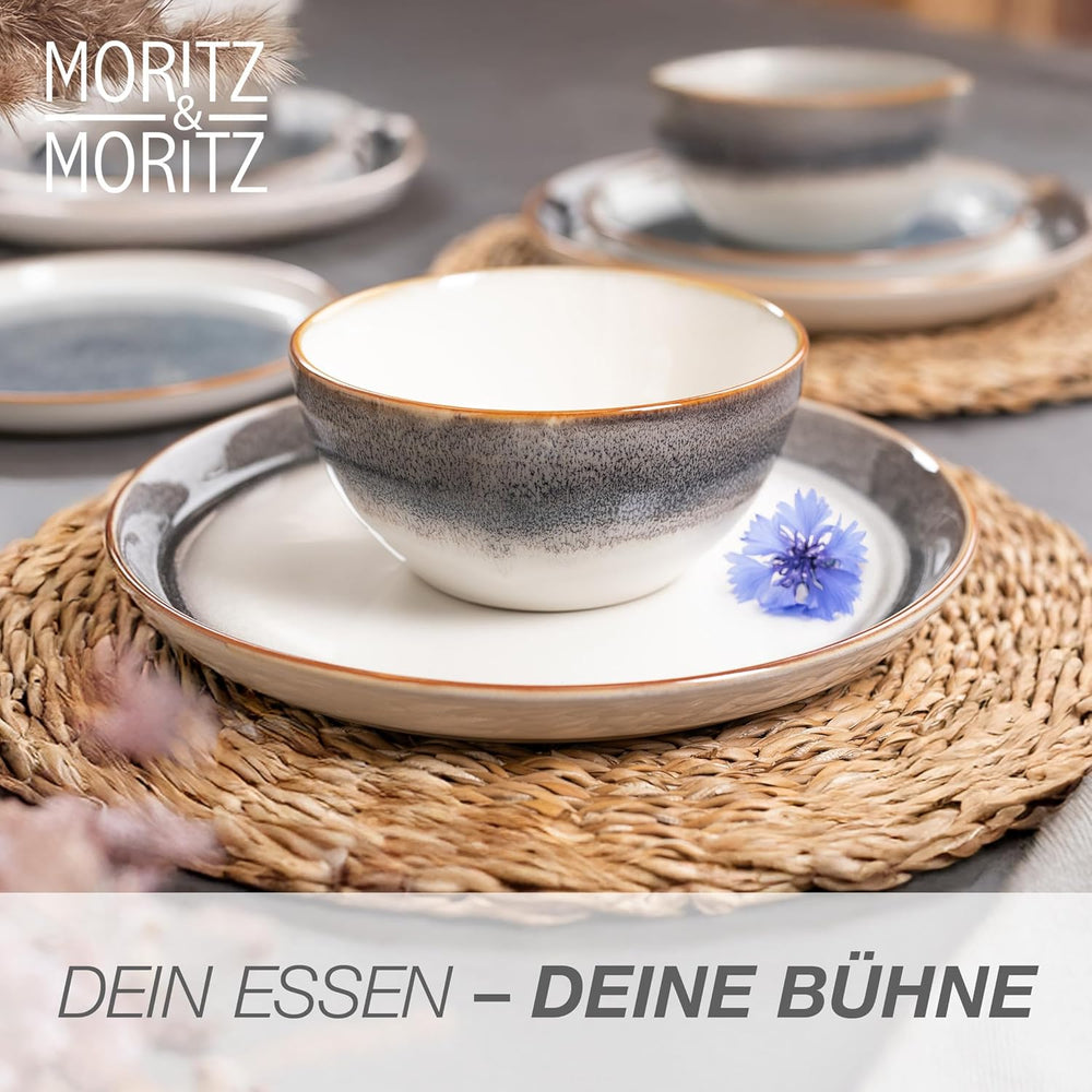 Set de veselă Moritz & Moritz TARENTO, 24 de piese, pentru 6 persoane, gri - Set elegant de farfurii din gresie de înaltă calitate - Setul de veselă include 6 farfurii de cină, 6 farfurii de desert, 6 farfurii de sumă și 6 cești